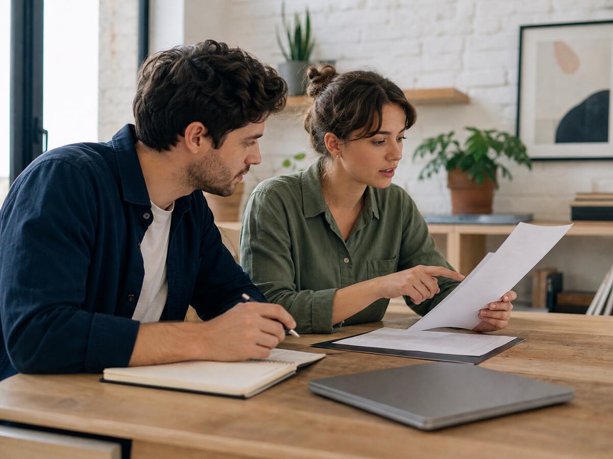 A young merchant and adviser reviewing a policy document together.
