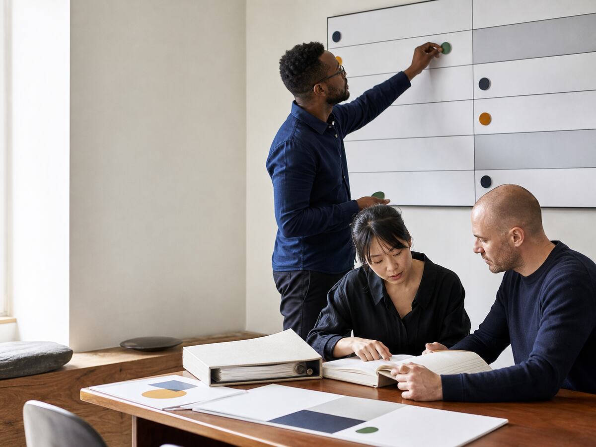 Three young product builders reviewing a release plan.
